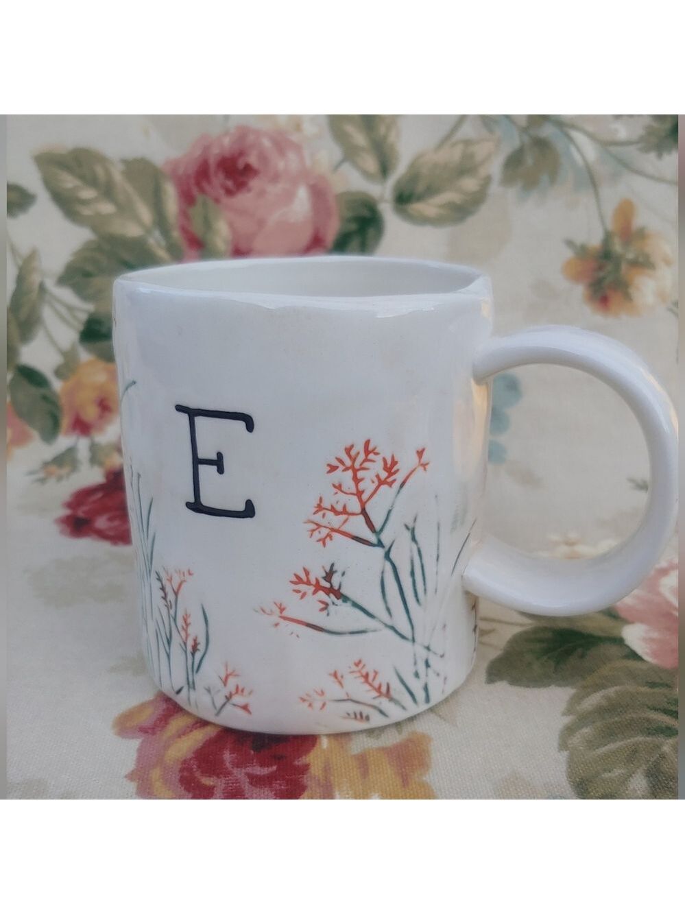 Anthropologie Dagny E Monogram Ceramic Mug with Handle Cream 14 oz - Picture 11 of 12